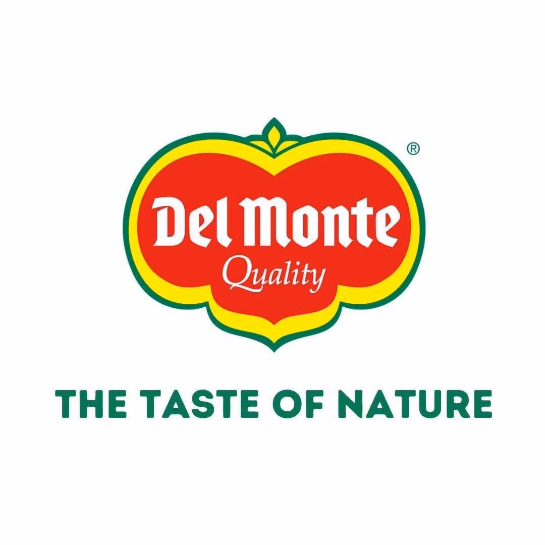 Official Del Monte Quality logo featuring a red heart-shaped emblem with a green and yellow border, positioned above the company slogan "THE TASTE OF NATURE" written in bold green capital letters on a white background.