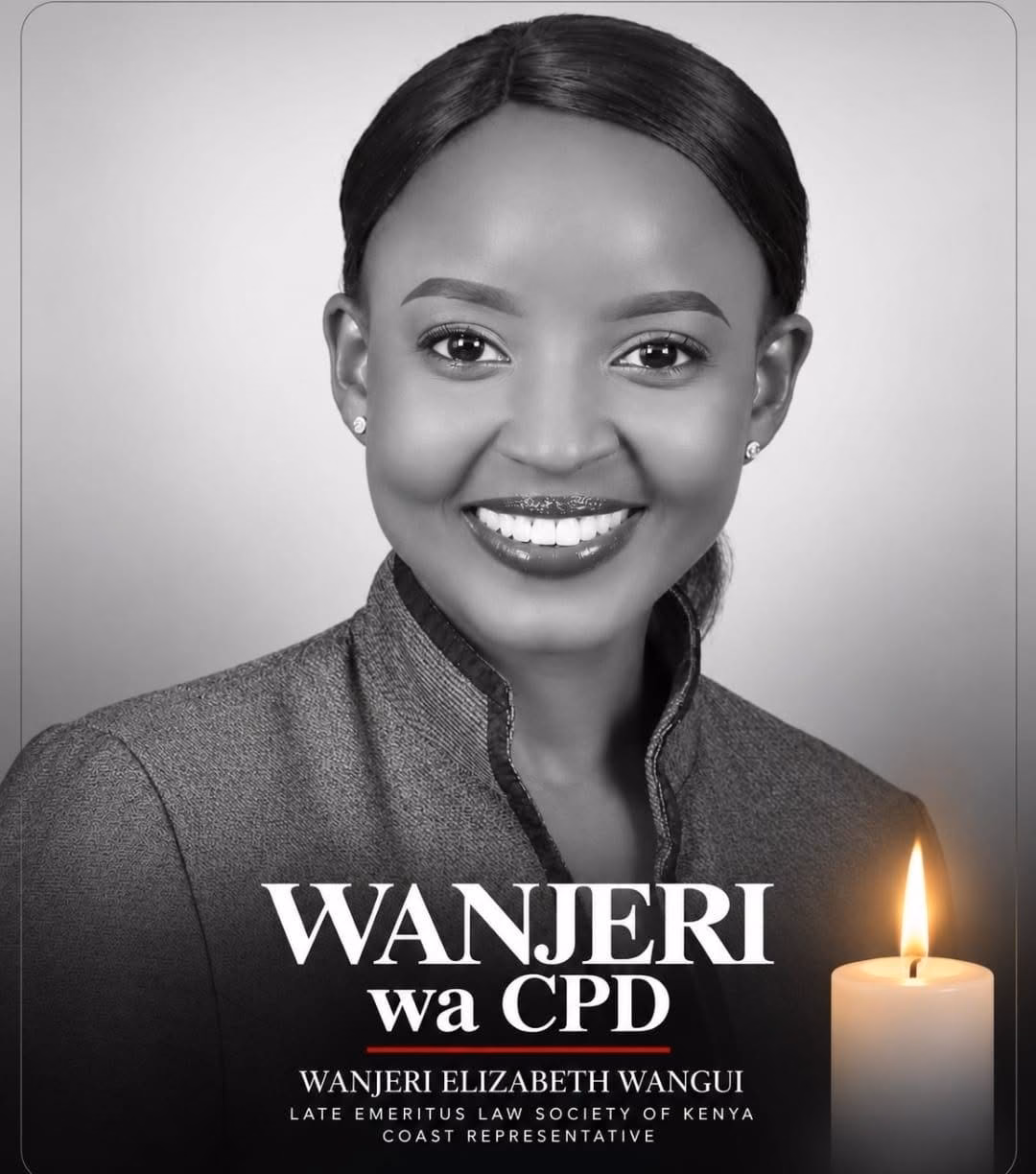 Memorial image of Wanjeri Elizabeth Wangui titled Wanjeri wa CPD alongside a burning candle.